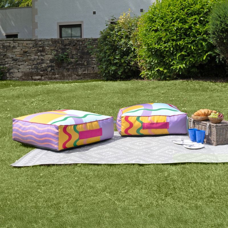 Doodle Print Floor Cushion Bean Bag - Water Resistant