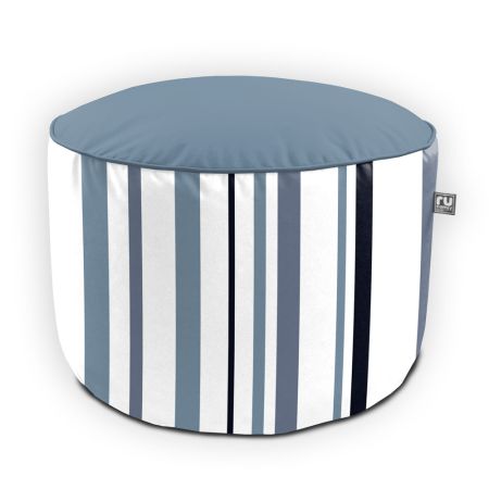 Printed Indoor/Outdoor Pouffe - Blue Ticking Stripe