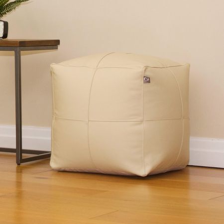 Cream Real Leather 42cm Cube Beanbag