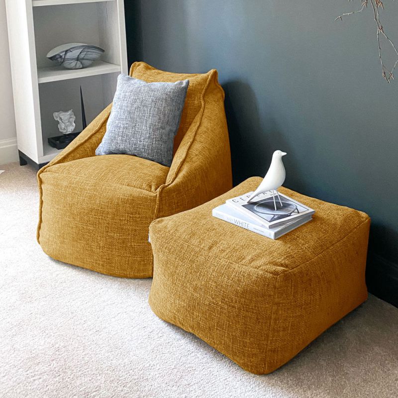 Weave Snug Beanbag Chair - Mustard with Ottoman